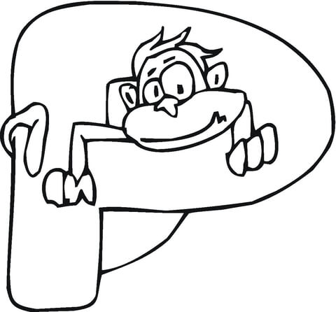 Letter P With Monkey Coloring Page